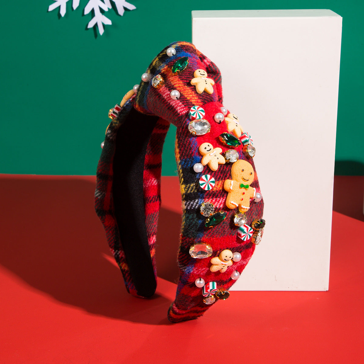 Wholesale Christmas Gingerbread Man Diamond and Pearl High Skull Headband
